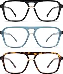 AMOMOMA 3 Pack Trendy Aviator Lecture Lunettes pour les femmes Hommes Élégant Square Blue Light Blocking Readers AM6164