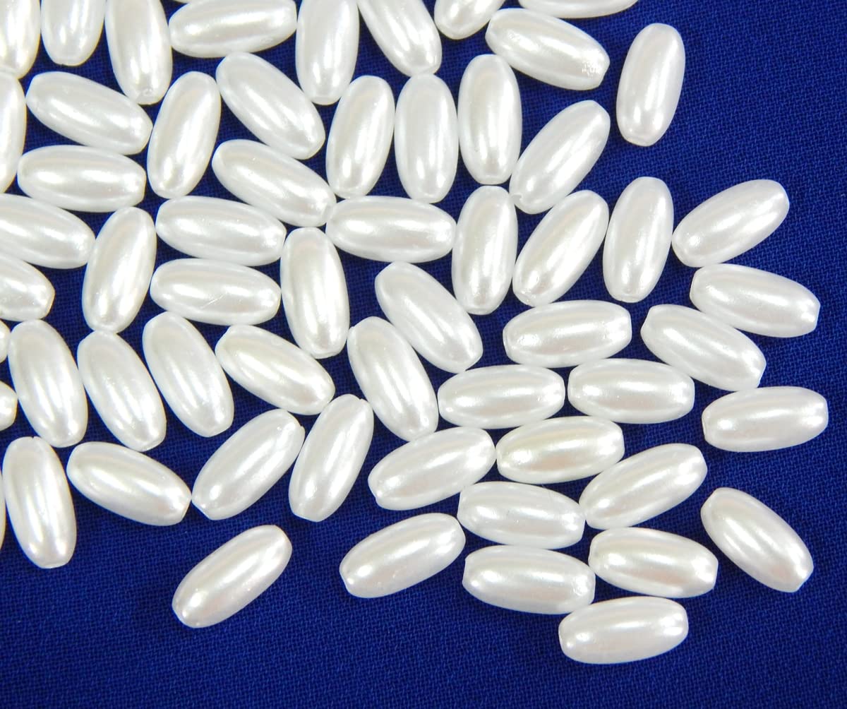 Perlas cultivadas de imitación, perlas de cera, 300 unidades, 8 x 4 mm, color blanco, ovalado, perlas artificiales, para bodas, fiestas, decoración de joyas, manualidades