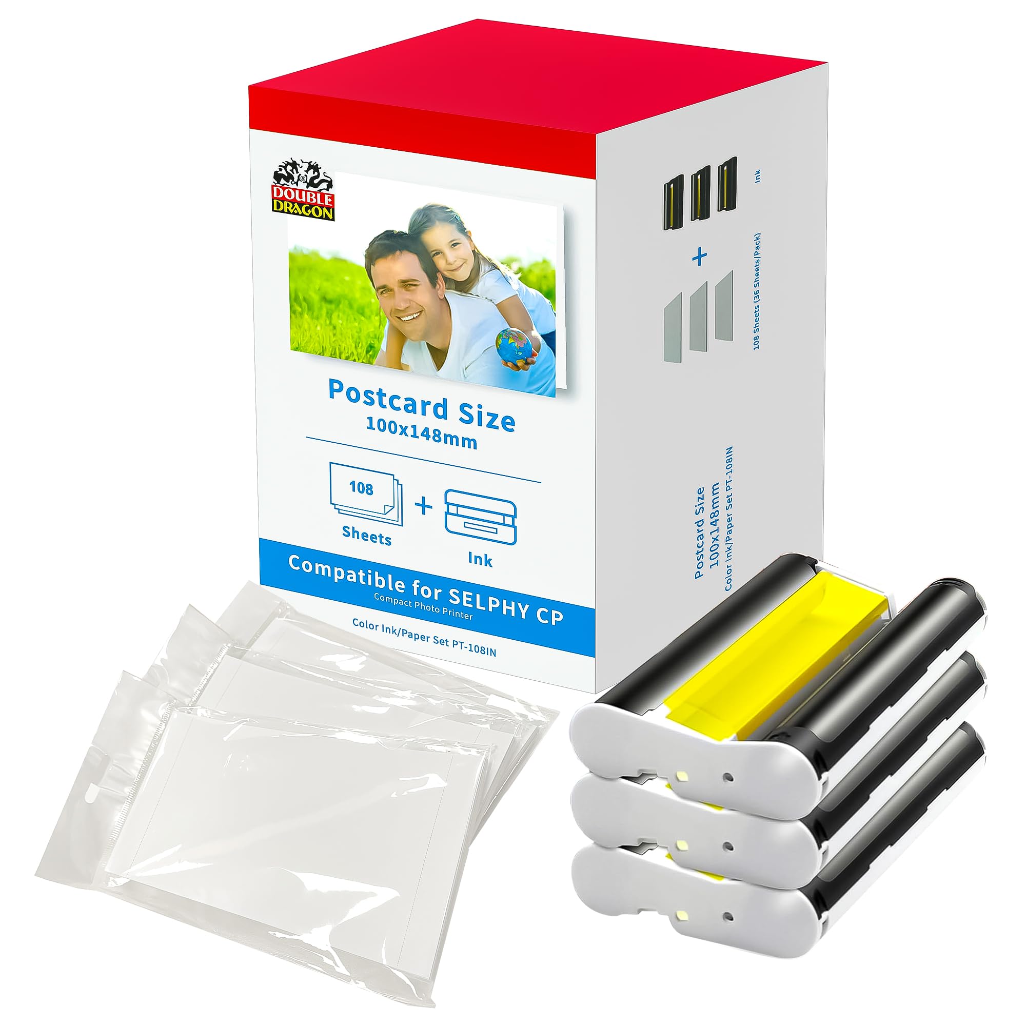 Double Dragon Replacement for Canon Selphy CP1300 KP-108IN Ink and Photo Paper Set, White, 100 x 148mm