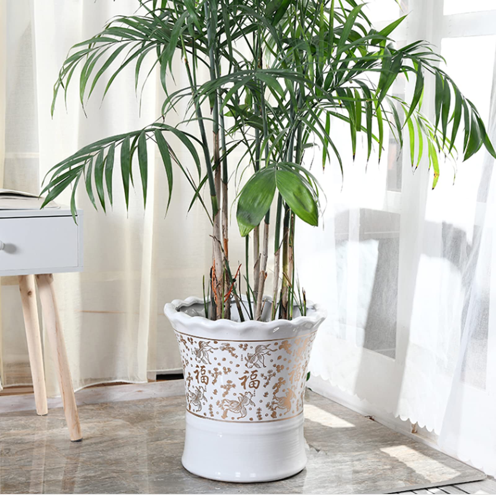 Vasi da Giardino Vasi per fioriere in Ceramica da 13,77 Pollici, Grandi vasi da Fiori con Foro di drenaggio, Stile Cinese con Decorazioni per la casa con Motivo a Pesci Rossi