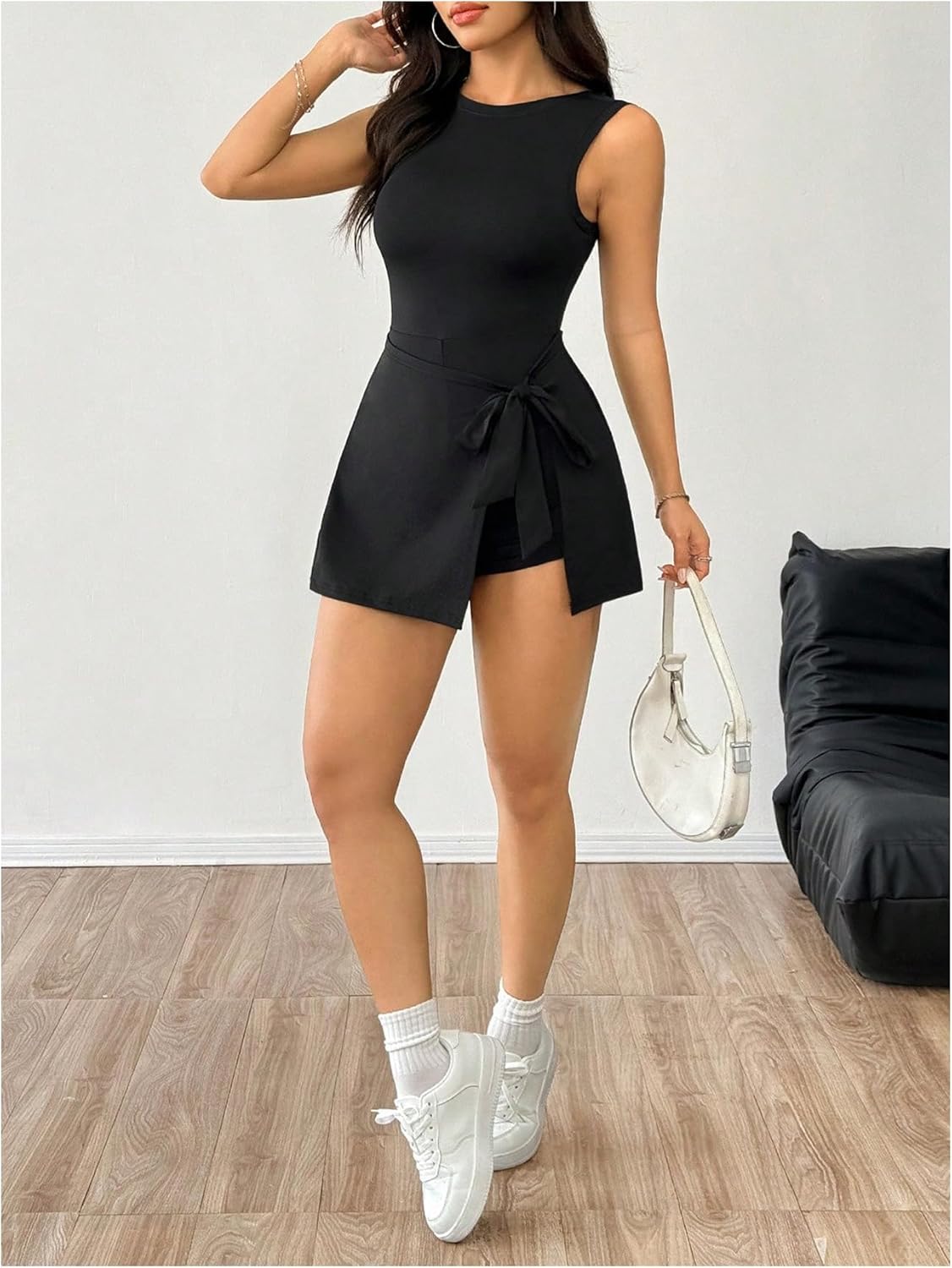 SweatyRocks Tennis Dresses for Women Sleeveless Split Wrap Athletic Romper Dress with Shorts - Image 5