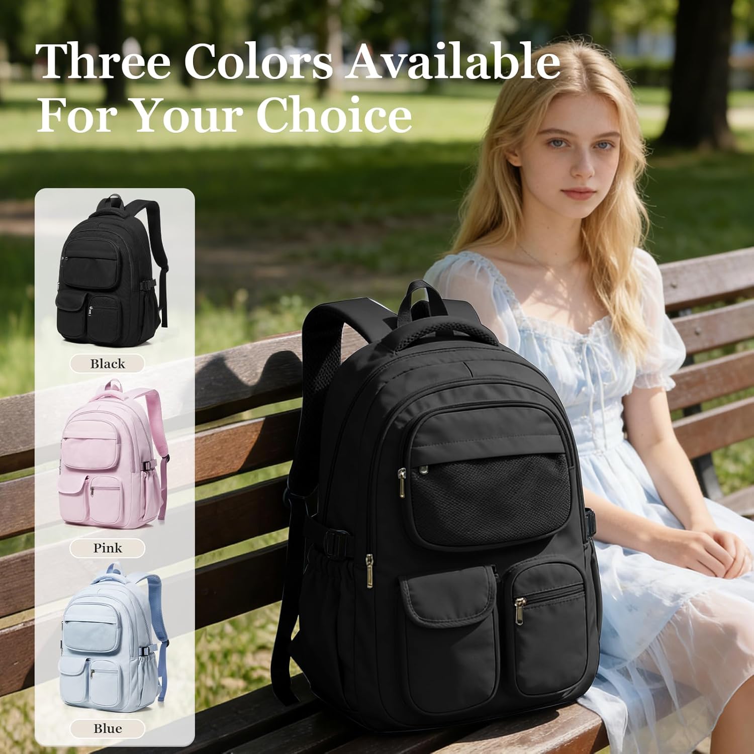 Black Backpack for School Teens Boys Girls, Large Capacity School bag for Men Women, Cute Bookbag for Students, Lightweight College backpack with lots of pockets