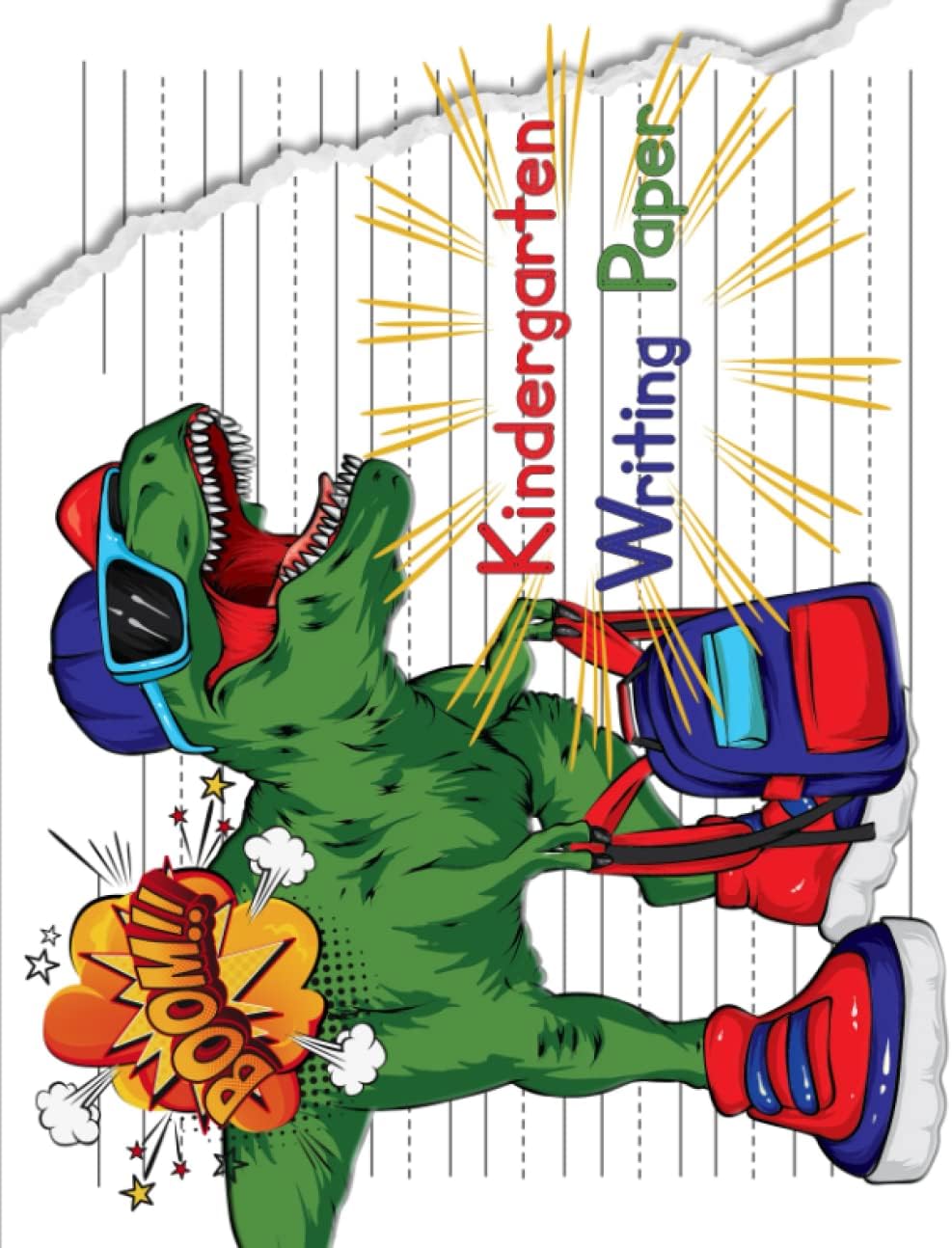 Dinosaur Kindergarten Writing Paper Landscape Horizontal Notebook: Preschool Writing Paper with Lines for kids, Lined Paper for Kindergarten Writing, pages for Kids Age 2-8, 8.5 x 11 inches large