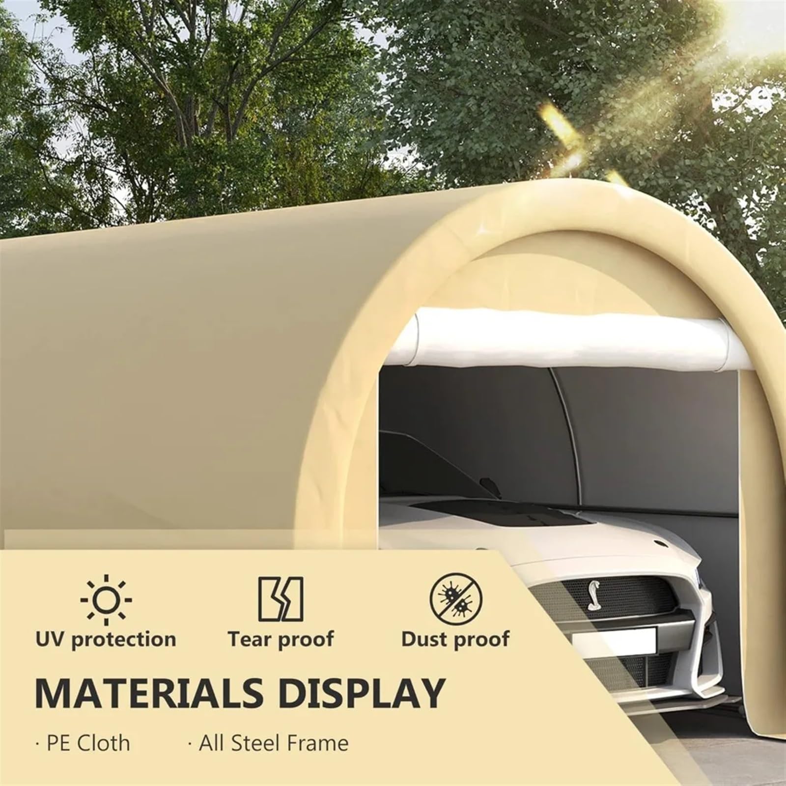 Garaje Portátil Exterior Carpa de Garaje portátil Resistente de 10' x 16' con Puerta Grande con Cierre de Cremallera y Cubierta de Polietileno Anti-UV for Coche