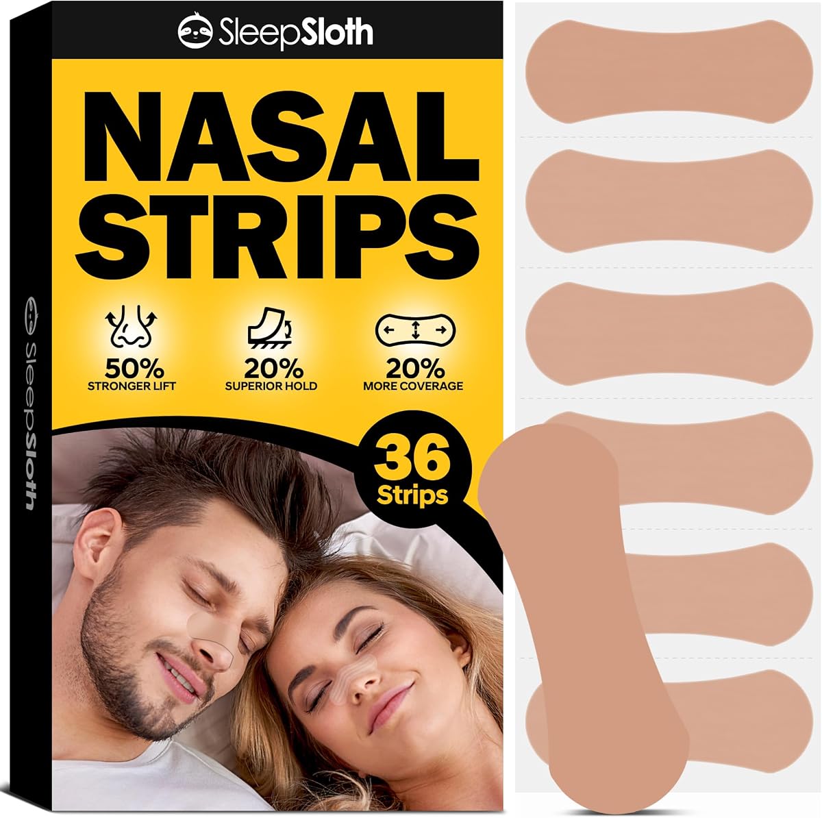 Nasal Strips for Snoring (36 Count), Extra Strength Nose Strips for Breathing, Anti Snoring Nasal Strips for Sleeping, Congestion Relief for Colds & Allergies, Sensitive Skin, Beige