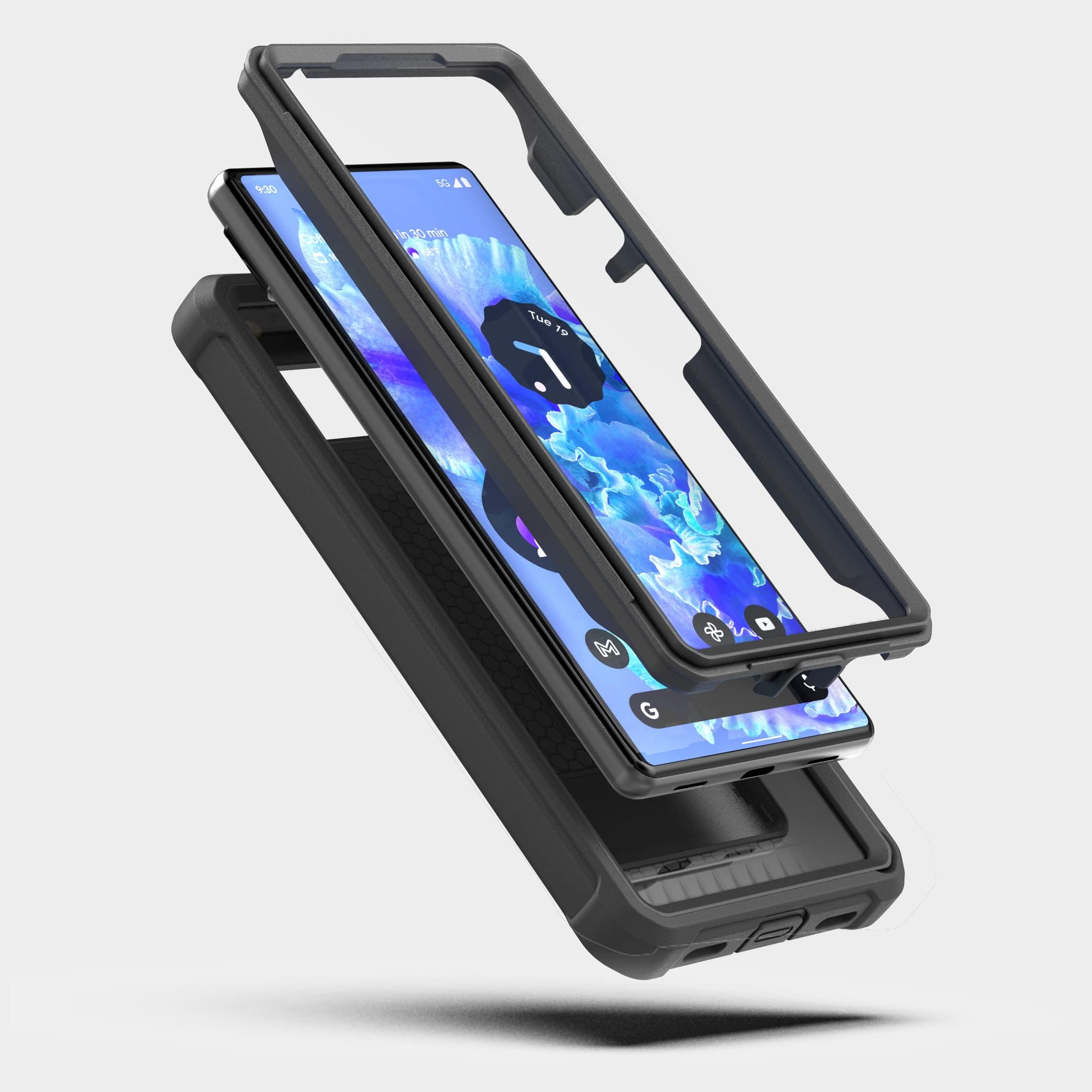 Encased FalconShield - Custodia per Pixel 6a con cavalletto, antiurto, pellicola protettiva per lo schermo integrata, con supporto in metallo (Google Pixel 6a), colore: nero