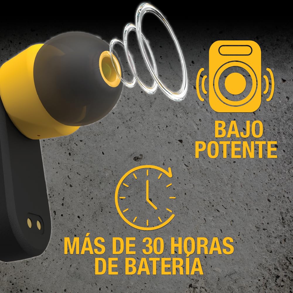 DEWALT Audífonos inalámbricos Verdaderos de Alta Resistencia, Auriculares Bluetooth con Estuche de Carga Tipo C Incluido, más de 30 Horas de duración de batería, fácil configuración para iPhone,