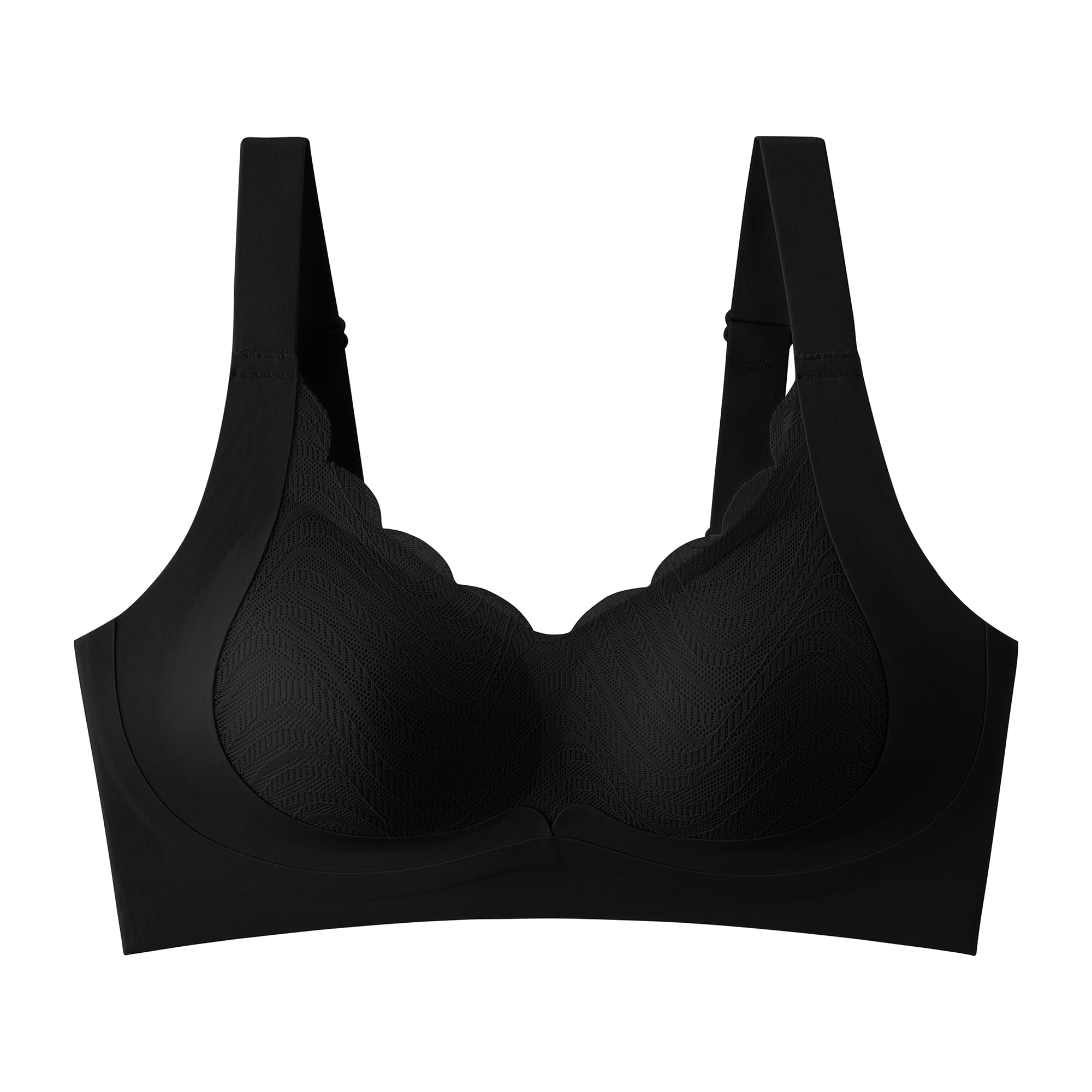 UnsichtBra Damen Seamless BH ohne Bügel mit Spitze | Glatt vorgeformte Cups mit Spitzenverzierung | Soft Bra mit Breiten Trägern & Rückenband | Bequemes Büstier für Alltag & Freizeit