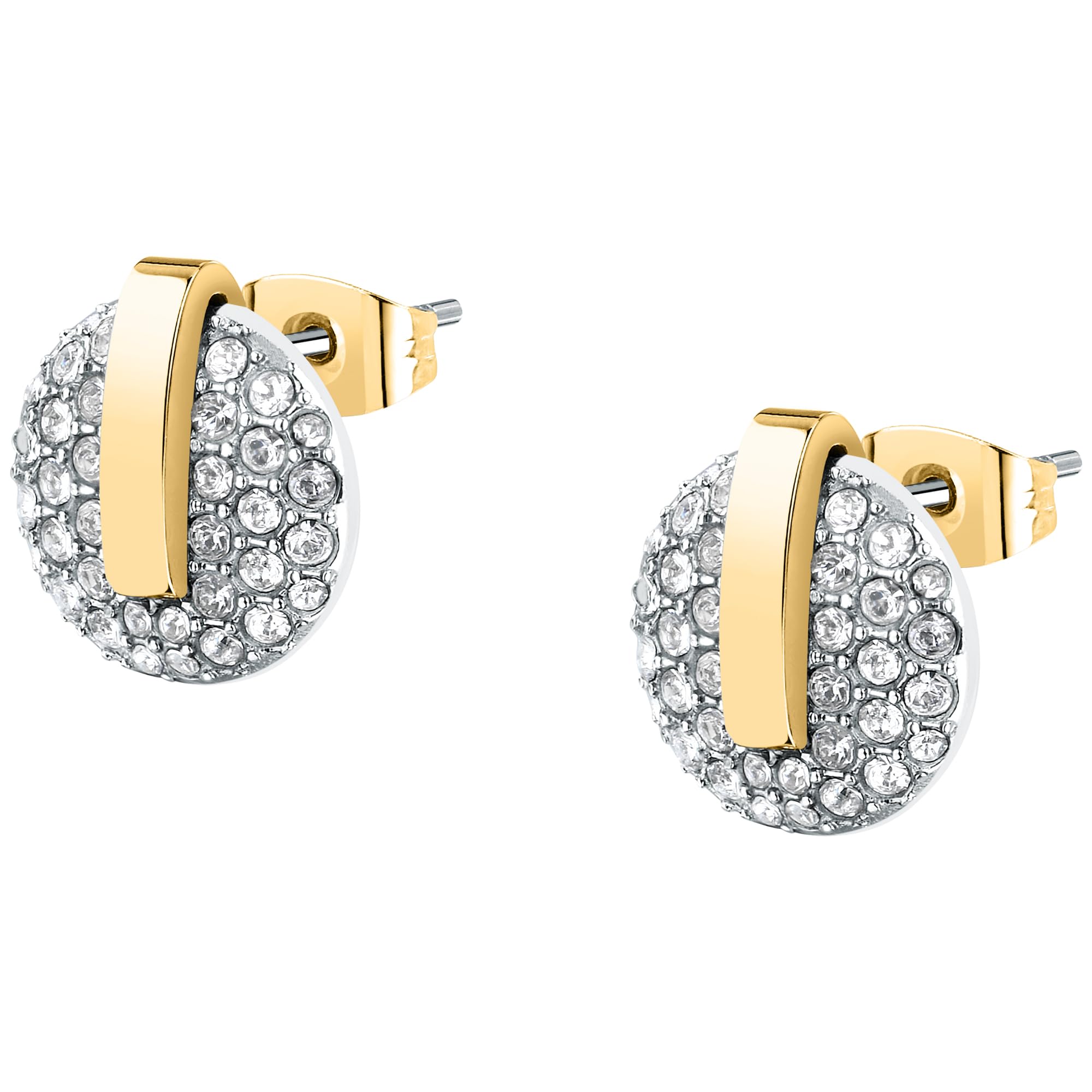 TRUSSARDI Orecchini Donna in Acciaio, Cristalli a Bottone, Collezione T-ROUND, Idee Regalo Donna