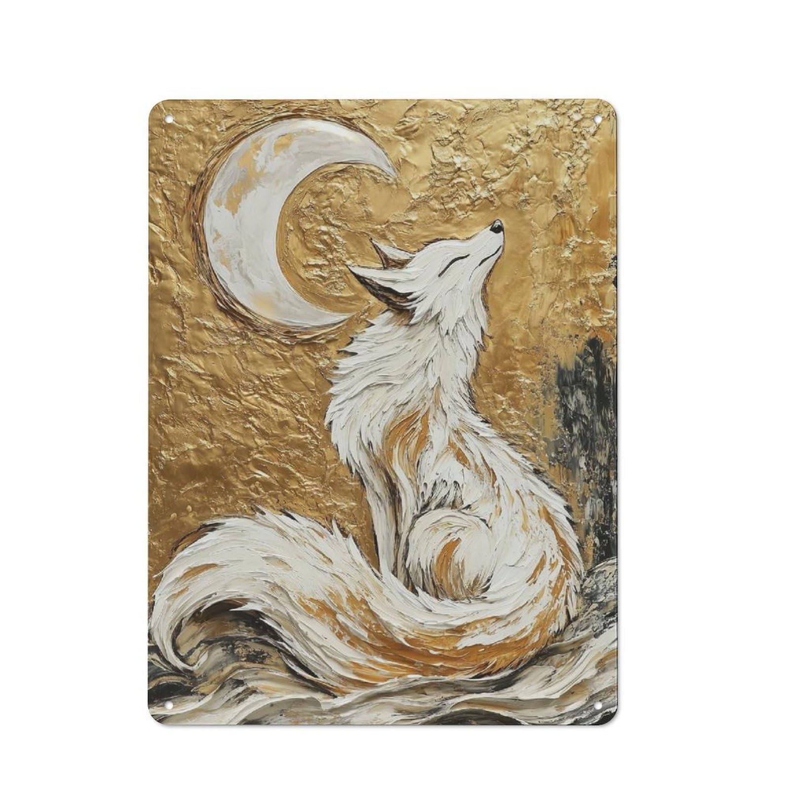 Junmoney Fox Under Crescent Moon Rustic Metal Sign 40X30cm For Lounge Or Reading Corner, For Reading Corner Decorators