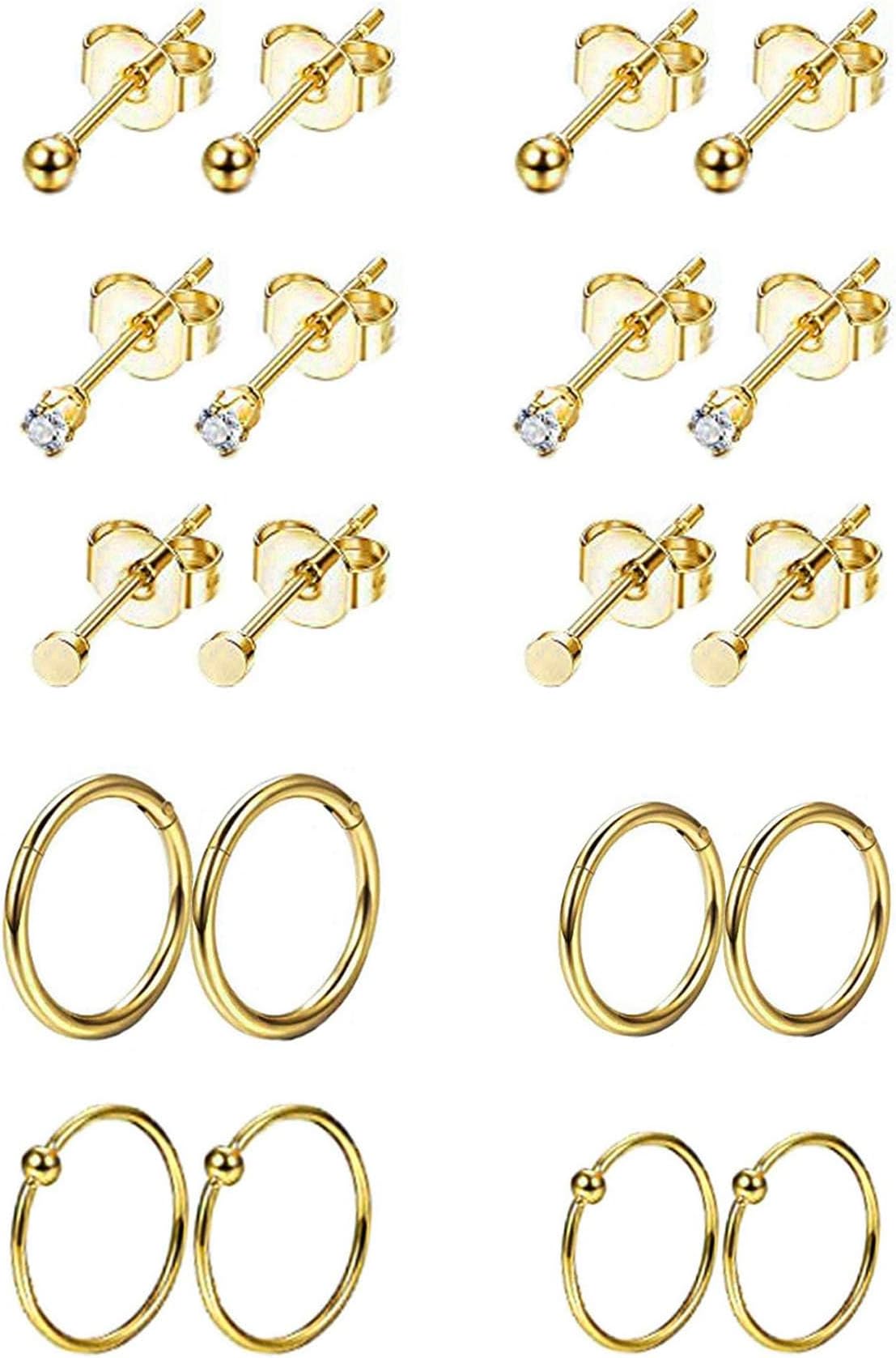 REVOLIA 10Pairs Stainless Steel Cartilage Earrings for Men Women Stud Earrings Ball CZ Tragus Helix Piercing