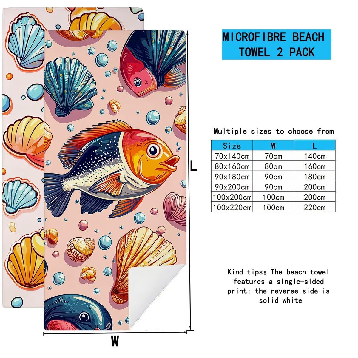 Telo Mare Microfibra, Telo Mare Grande 100x220cm 2 Pezzi, Asciugamano Palestra Donna Asciugatura Rapida, Antisabbia Asciugamano Microfibra, Leggero Asciugamani Palestra per Regalo (Pescare) -4202