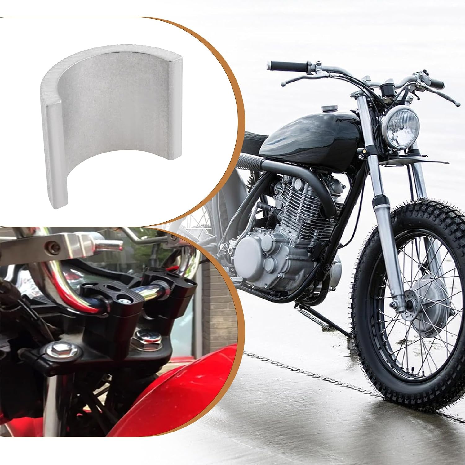 8Pcs Motorcycle Handlebar Shims 7/8" to 1" Bar Aluminum Alloy Motorcycle Handlebar Spacer Conversion Washers Conversion 25mm to 22mm Gasket Silver