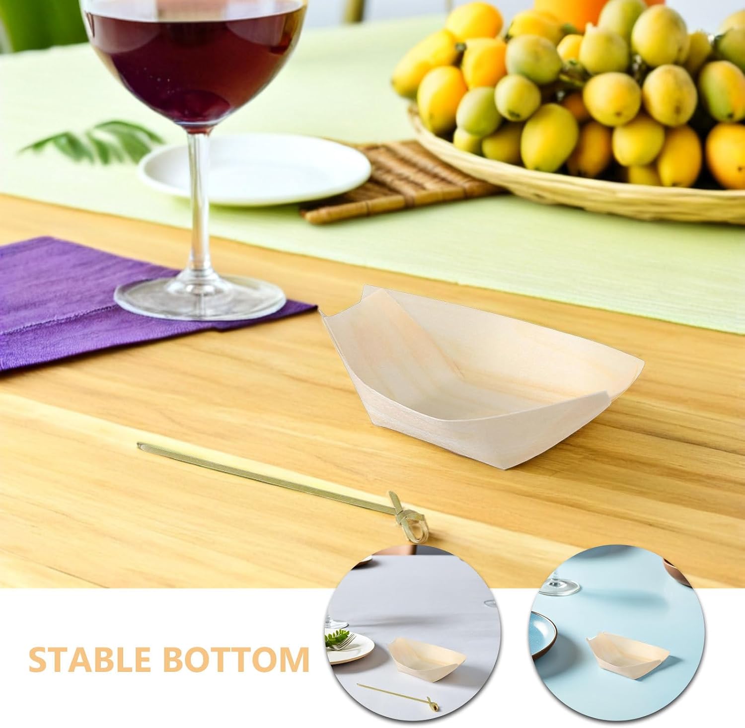Sushi Boat Tray 100 pack Disposable Wood Sushi Plates with Bamboo Sticks 3.34 X 2.36 X 0.98 in Serving Tray for Sashimi Appetizers Catering Weddings Picnics