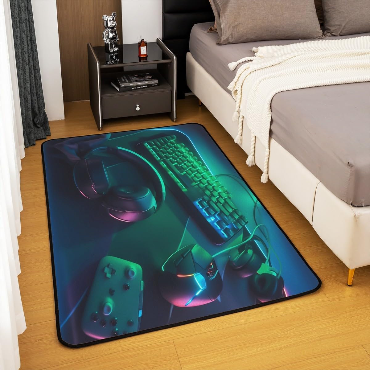 jejeloiu Black Gamer Living Room Rugs Area Rug 5x7 Gaming Living Room Rugs Game Accent Rug Gamepad Decorative Rug