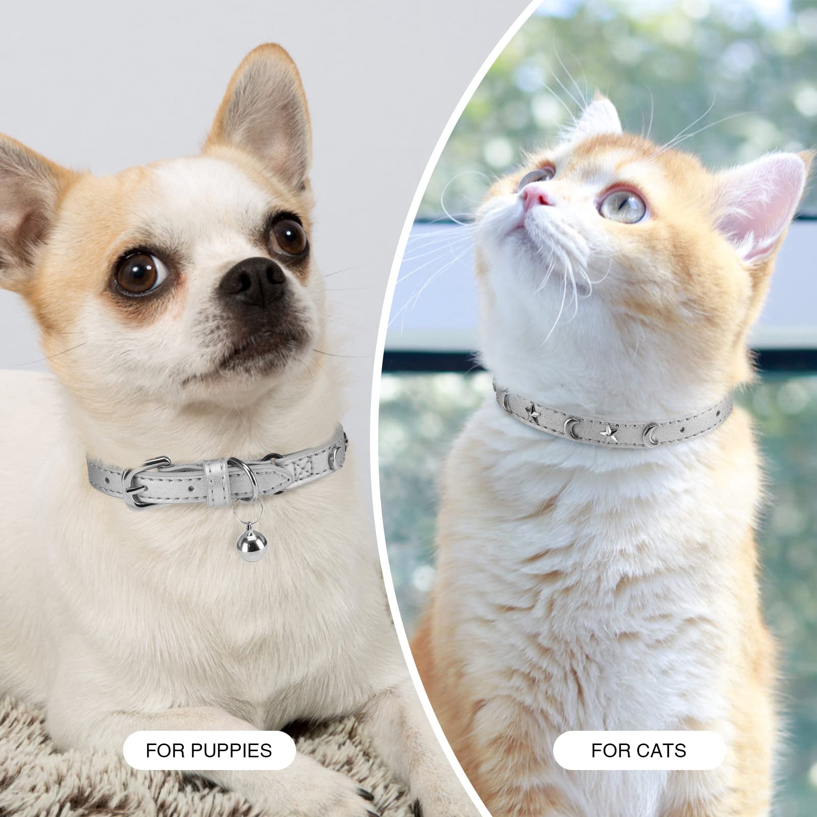 Leather Cat Collars for Boy Girl Cats with Bell and Safety Elastic Belt - Image 2