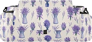 CUPADA Spring Lavender Bouquet Universal Baby Stroller Organizer with Cup Holders, Large Capacity Summer Purple Flowers Stroller Organizer Bag Adjustable Strap Fit Most All Strollers