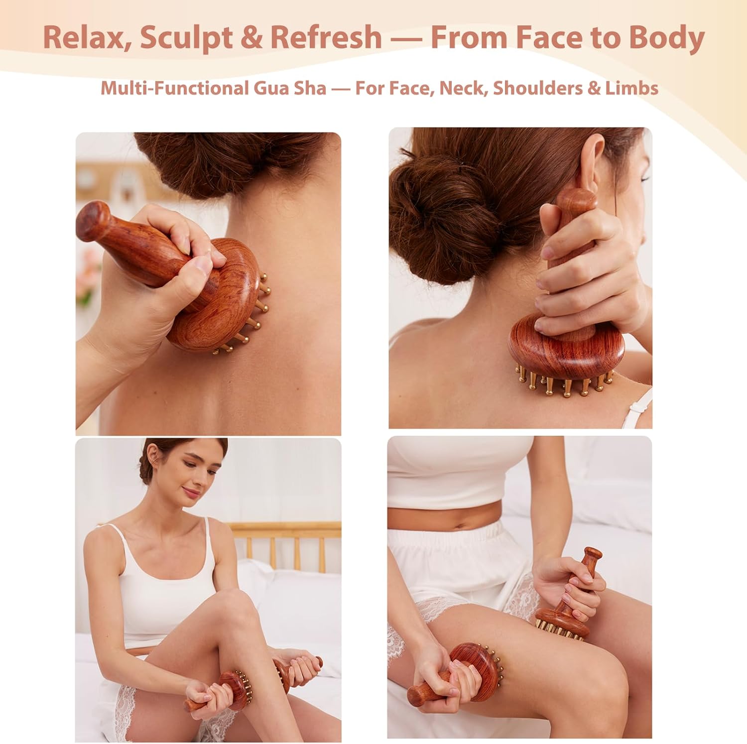 29teeth Copper Head Massage Comb for Body and Scalp Meridian Point Massager Brush for Body and Scalp Relief Body Massage Brush for Cellulite Remover Chinese SPA Gua Sha Tool Wooden Handle 按摩梳, 经络刷 - Image 3