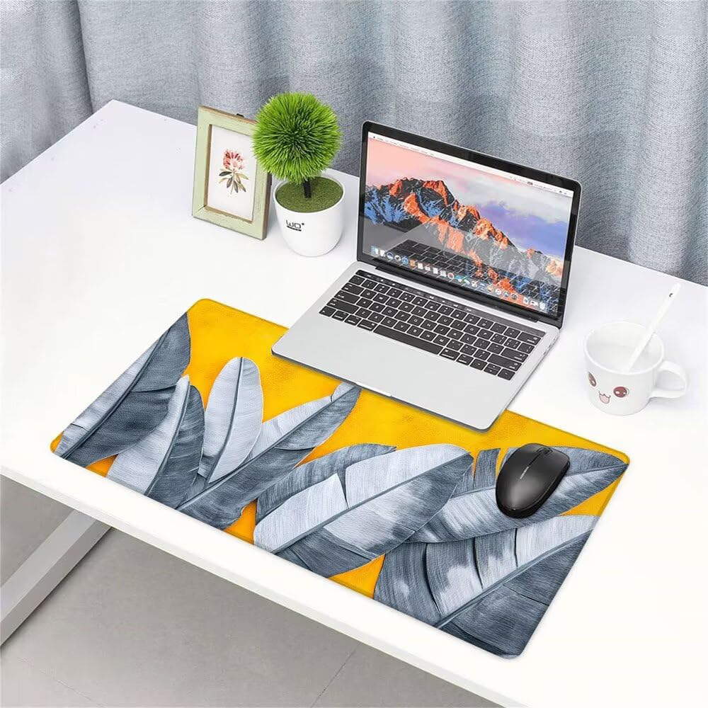 Alfombrilla de Mouse para Juegos, Giallo, XXL, Antideslizante, Impermeable, Diseño de Piuma, Extendido, Grande, 1400x600x3mm, para PC, Laptop, Ufficio, Famiglia d-642