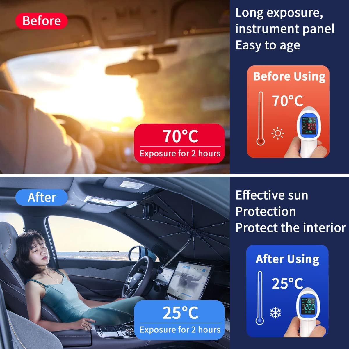 Personalizzato per Jeep Parasole Parasole Ombrello, Rotazione 360 ° Pieghevole Ombrello Auto Parasole Copertura UV Blocco Finestra Anteriore Automobile Progettato per Jeep Accessori (per Jeep Patriot)