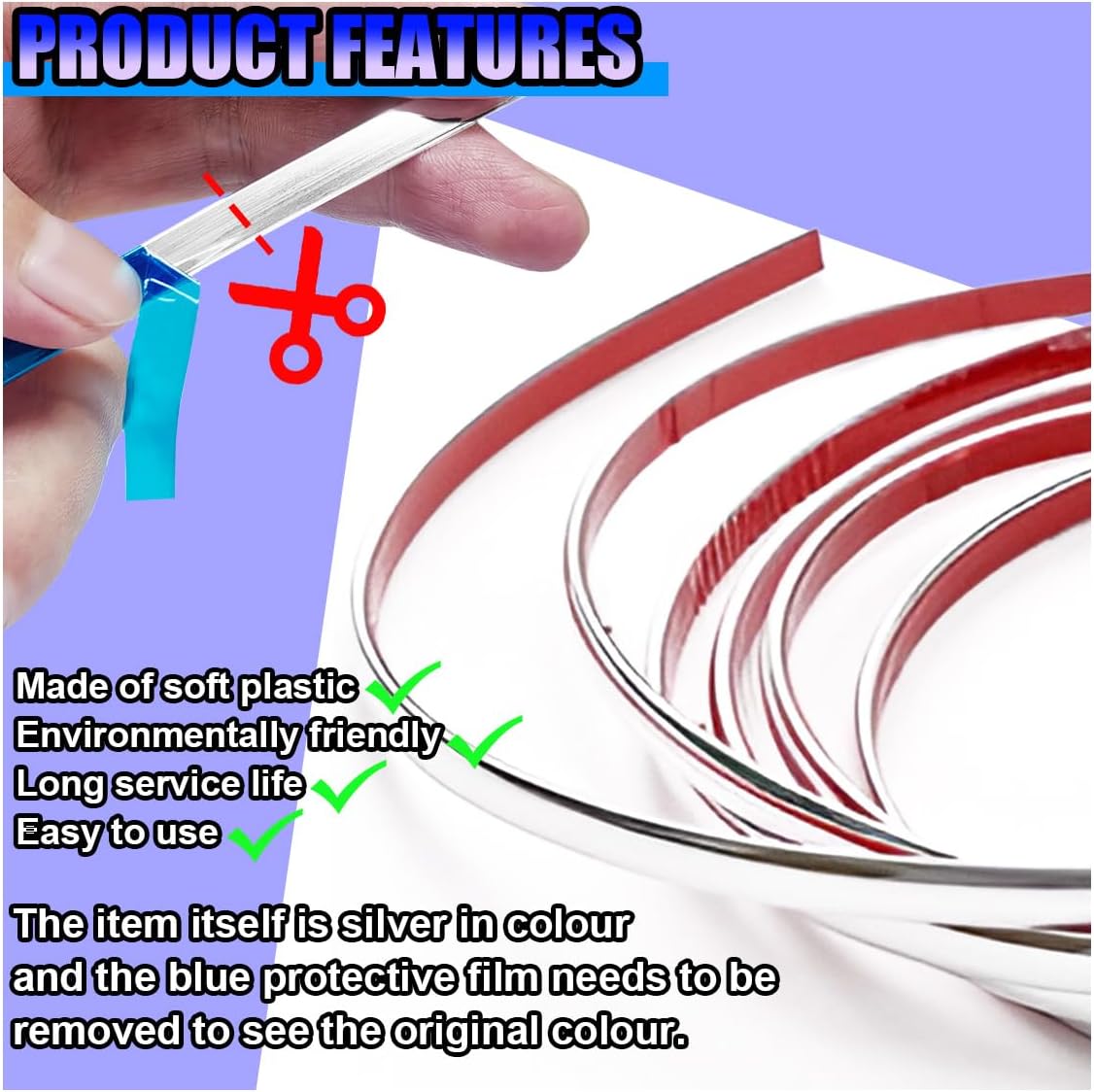 39FT Automotive Chrome Trim Strip Line, 1/4" Wide PVC Scratch-Proof Car Side Body Trim Molding, Universal Most Vehicle Interior Exterior DIY Decoration for Fenders Door Window Bumper