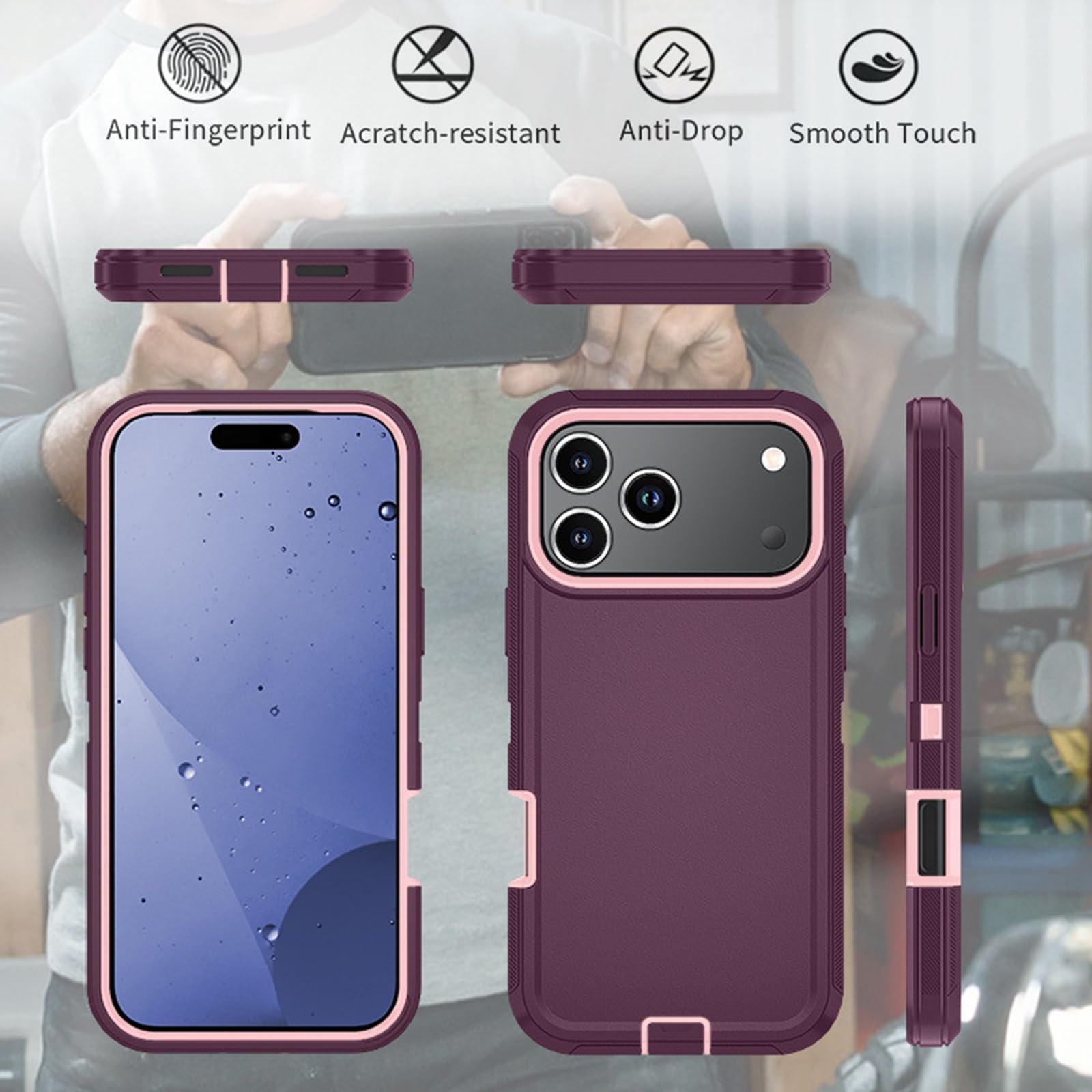 Funda Antigolpes para iPhone 17/17 Pro/17 Air/17 Pro MAX, Carcasa Protectora Rígida De PC Esmerilada Compatible con Carga Inalámbrica,17pro,Red