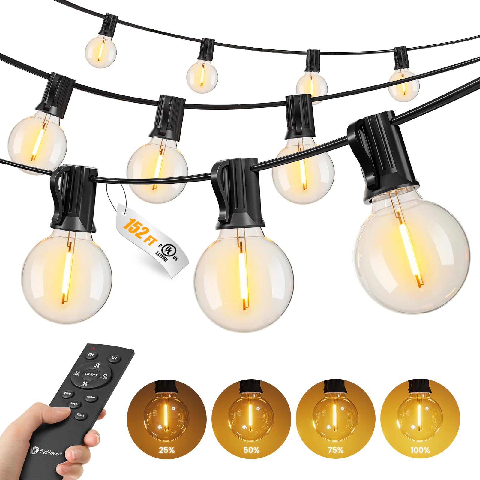 Outdoor String Lights with Remote, 100Ft Outside Waterproof Light with Dimmable G40 LED Bulbs, Shatterproof Connectable Hanging Patio Lights for Porch, Backyard, Bistro, Deck, Balcony, Home Decor — view 13