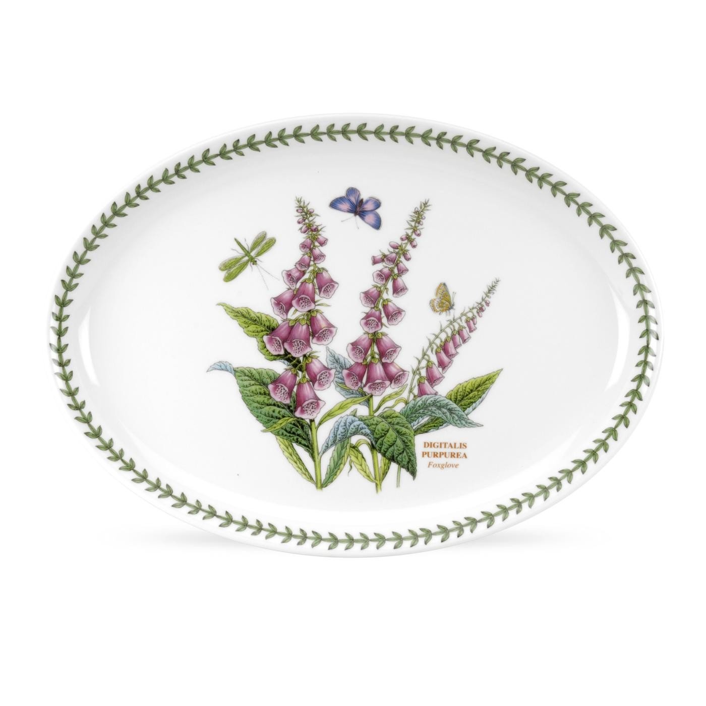 Portmeirion Botanic Garden 13" Oval Platter | Foxglove Motif | Fine Porcelain | Chip-Resistant Glaze | Dishwasher, Microwave, Freezer, Oven Safe | Ideal to Cook and Serve