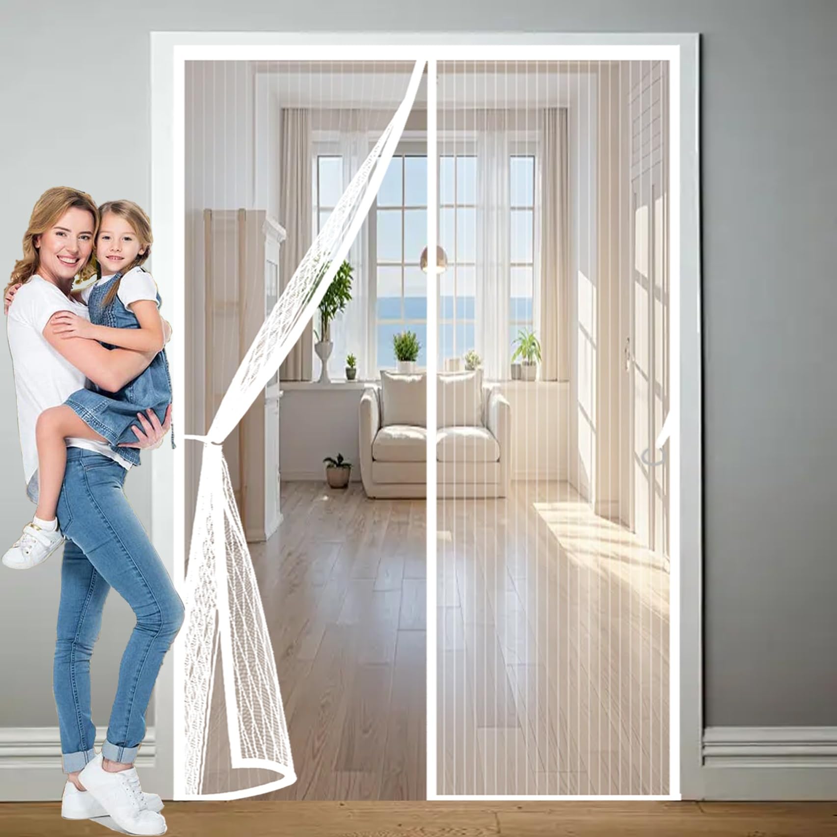 Moustiquaire porte fermeture automatique sans perçage maille fine