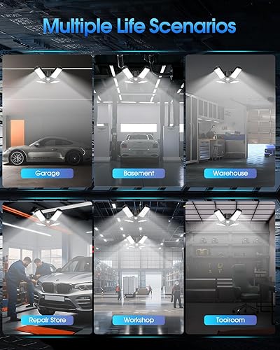 Miniatura 6 de AUDLES Luz de garaje con sensor de movimiento, 150 W, 15000 lúmenes, 6500 K, luces LED de garaje, luces de techo LED con 4 paneles deformables,