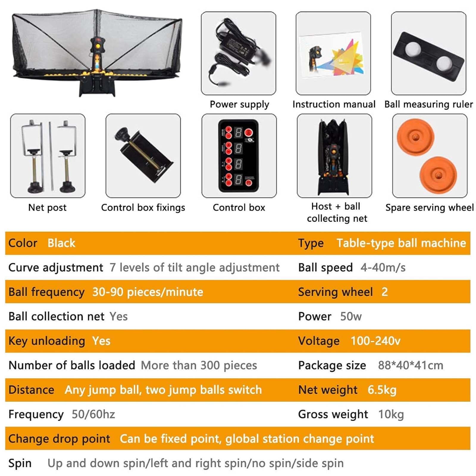 Robot da Ping Pong Automatico, 9 Palline con Spin Diverso, Set di Lancio di Palline da Ping Pong Regolabile da 4-40 M/S, con Rete di Raccolta Palline + Ruota di Servizio di Ricambio