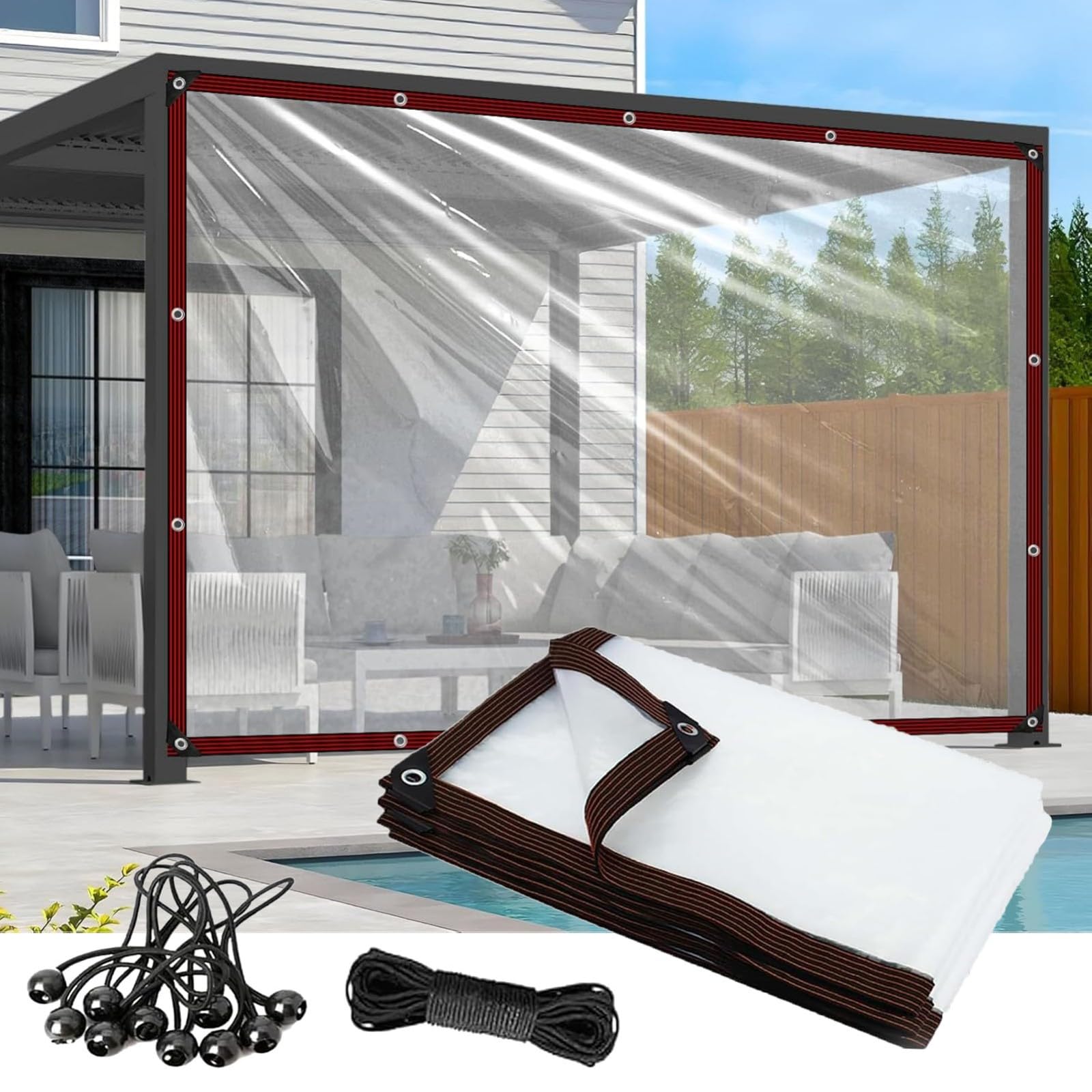 Heavy Duty Clear Waterproof Tarp - Transparent Tarpaulin Cover for Chicken Coops, Garden, Roof Protection, 13x15 FT
