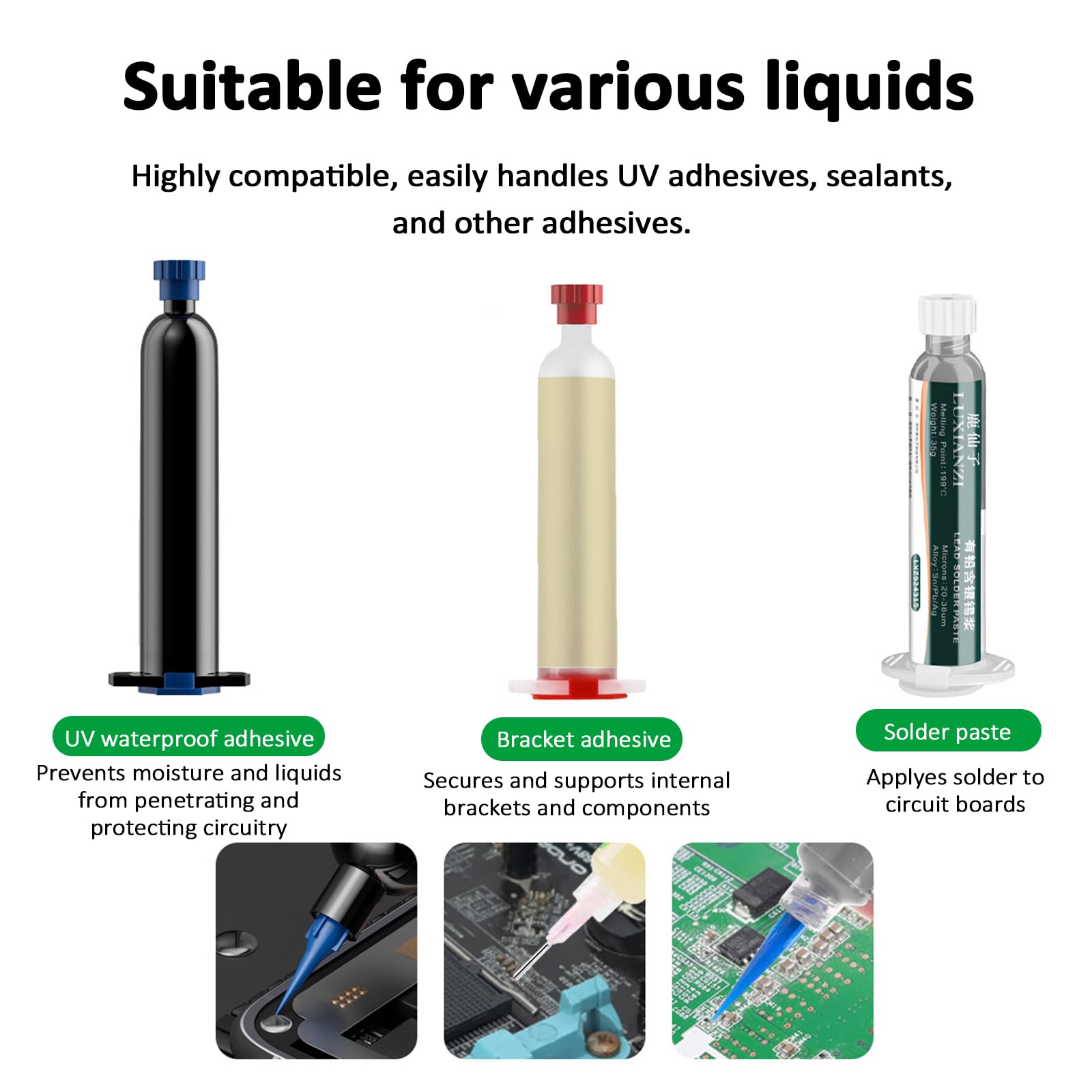 Pistola per colla elettrica, dispenser di precisione per resina UV, doppia presa, compatibile con adattatori da 10 CC e 30 CC/50 CC, ideale per pasta saldante e sigillante