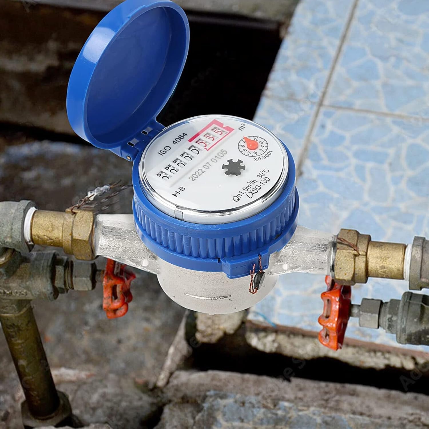 15mm Wasserzähler, 1/2 Zoll Anschluss Gartenwasserzähler Geeicht Kaltwasserzähler Zapfhahnzähler Wasseruhr Zapfhahn Wasserzähler Set mit Armaturen Schutzhülle, für Haus Garten Hausgebrauch