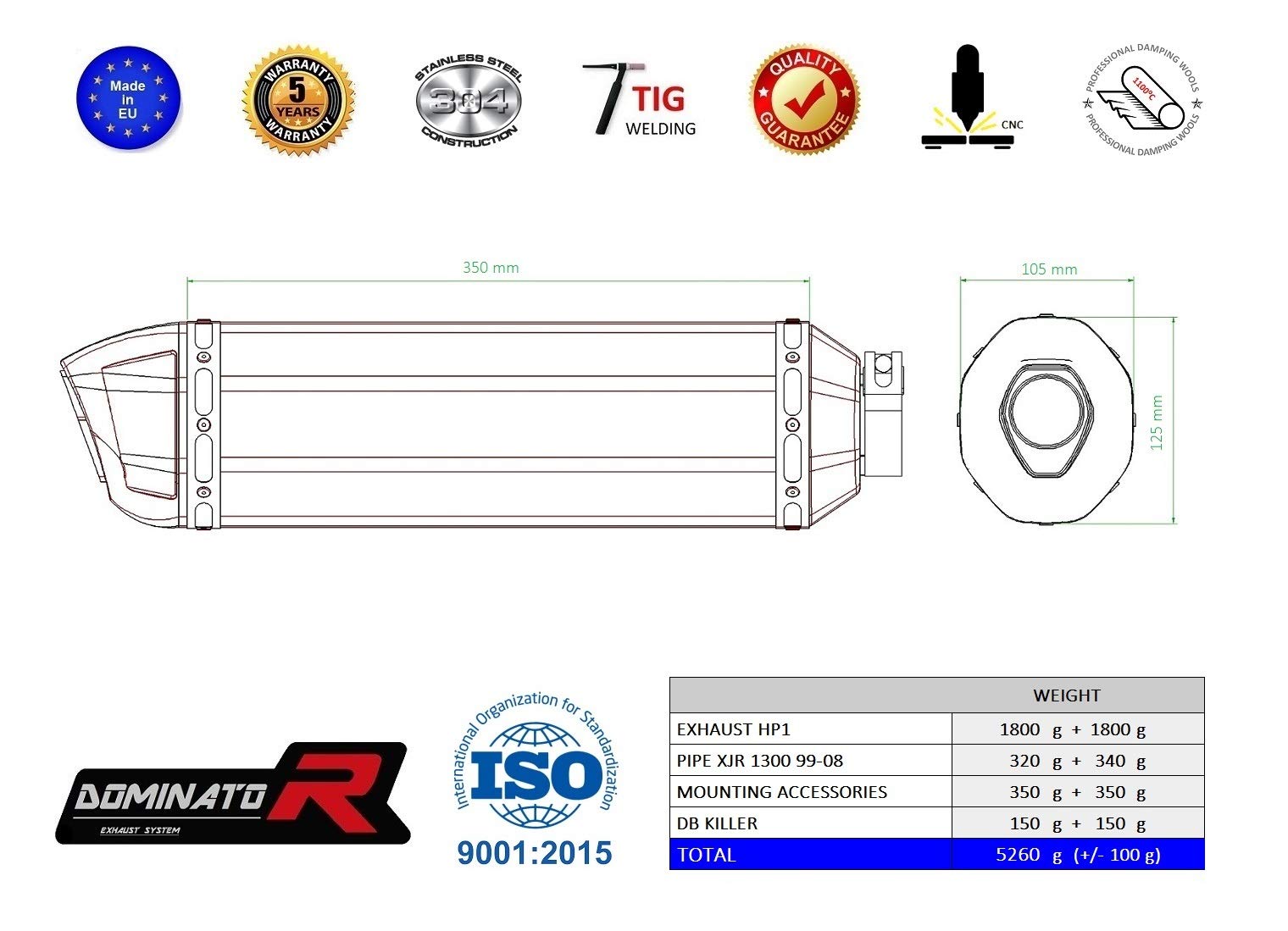 DOMINATOR Silenciador Escape HP1 compatible con XJR 1300 1999-2006