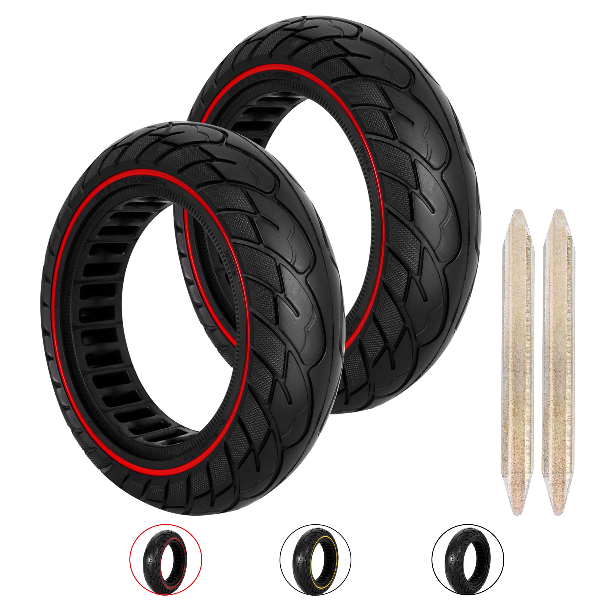 RUTU 10X2.50 Solid Tire,60/70-6.5 10X2.5 Electric Scooter Solid Rubber Tires for Ninebot MAX G30 G30P G30LP,Black and Red 2PC