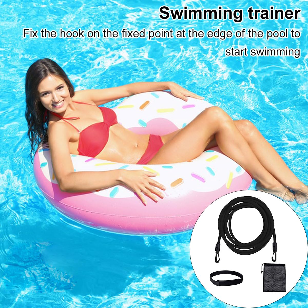 Schwimmgurt Für Pool,3 Meter Schwimmtrainer Gürtel,Schwimmwiderstand Gürtel,Schwimmhilfe Gurtel,Schwimmgurt Schwimmtrainer,Schwimmgürtel Für Pool Erwachsene,Für Widerstandstraining,Schwimm,Schwarz
