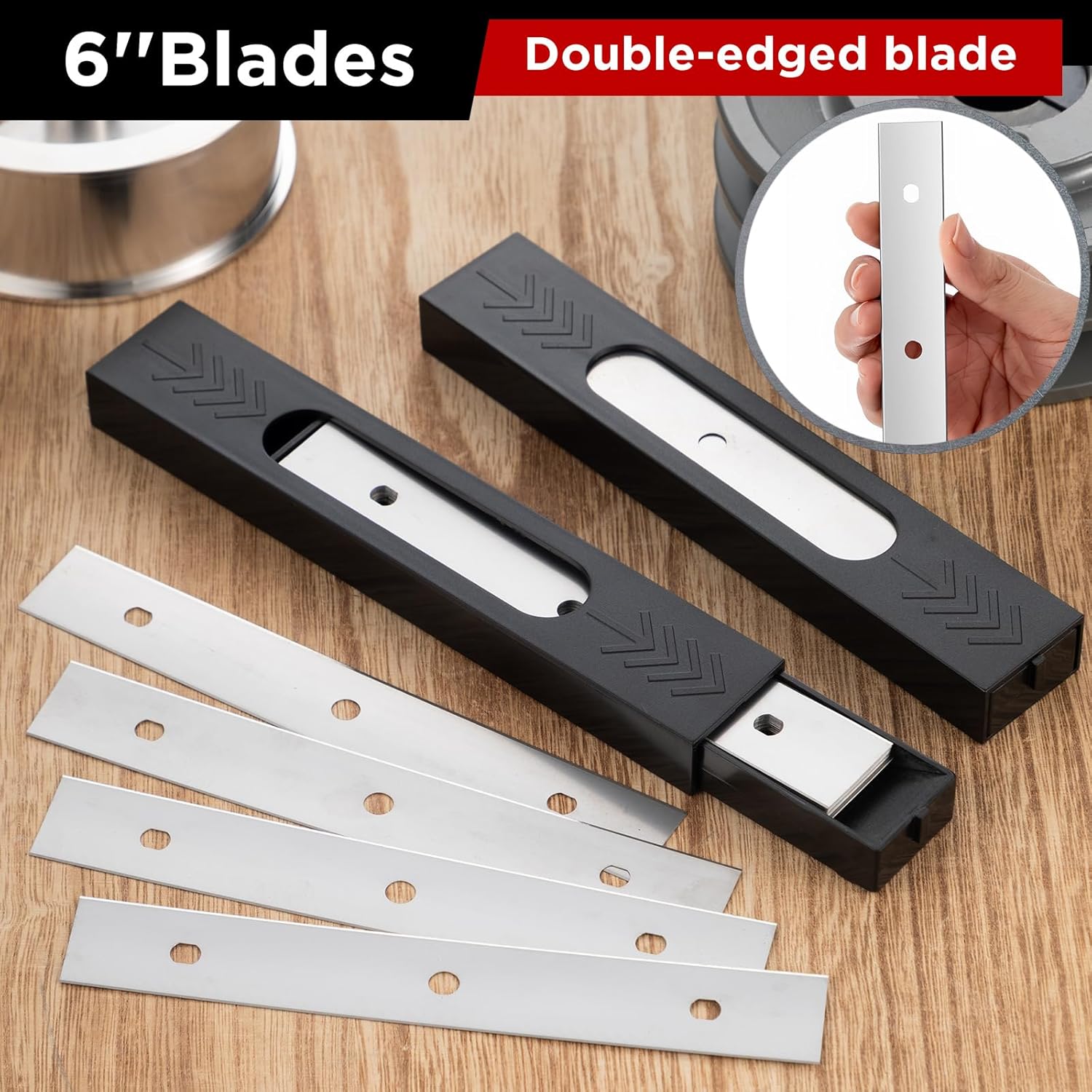 Hicarer 50 Pack 6 Inch/150 mm Stainless Steel Scraper Replacement Blades Double Edged Blades for Window Scrapers Compatible with Scratchless Scraper or Other Models Professional and Household Cleaning