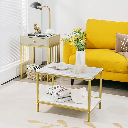 Miniatura 2 de Giantex Juego de mesa auxiliar anidable con cajón y estante, juego de mesa auxiliar de sofá compacto 2 en 1 con marco de acero, juego de 2 mesas