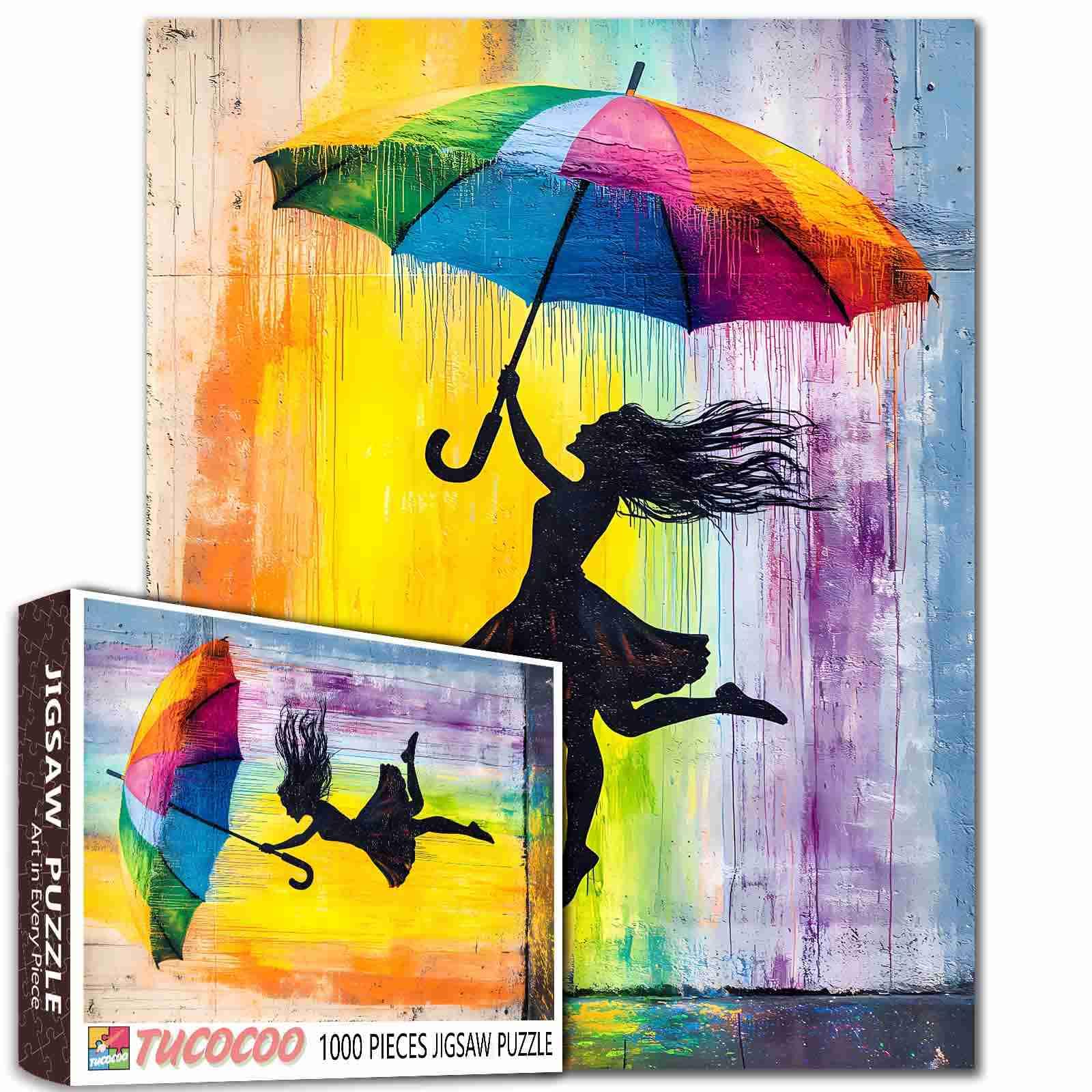 Tucocoo 1000 Pieces Jigsaw Puzzles for Adults Joyfully Girl Street Art Jigsaw Puzzle Rainbow Umbrella Art Puzzles for Challenging Family Activity Game Colorful DIY Crafts Puzzle Wall Decor Gifts โ image 1