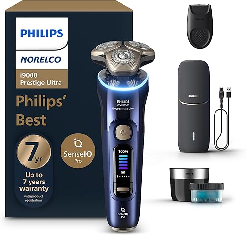 Philips Norelco Shaver i9000 Prestige Ultra, afeitadora eléctrica en seco y húmedo, Adriatic, tecnología SenseIQ Pro, sistema de triple elevación y