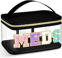 Vista 1 de Geetery Bolsa de Medicina con Parche de Letra de Chenilla Bolsa de Medicamentos de Nylon Portátil Estuches de Maquillaje de Viaje Parche Preppy