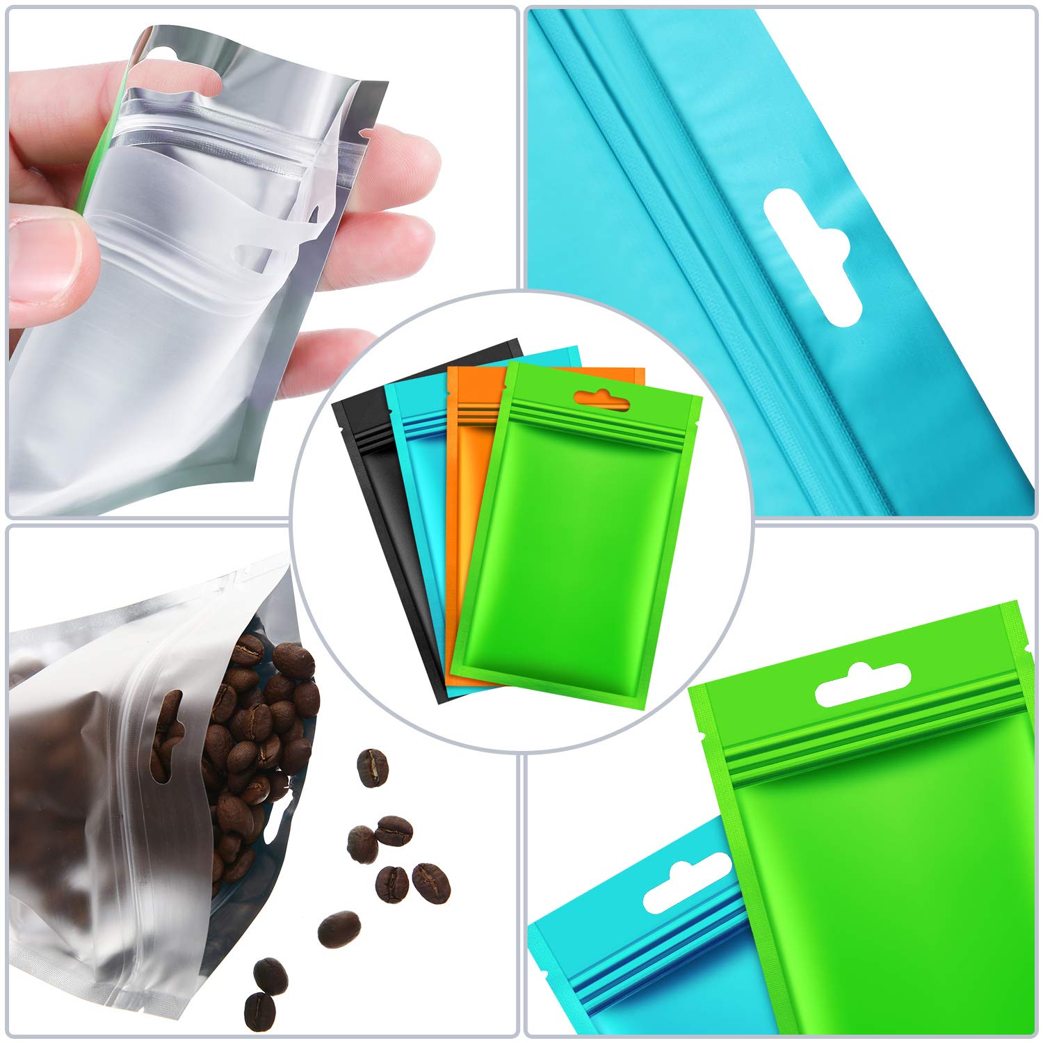200 piezas de bolsas Mylar Zip Lock. Bolsas de papel de aluminio, plano metálico Mylar Foil plano, bolsas ZipLock de almacenamiento de alimentos. 3