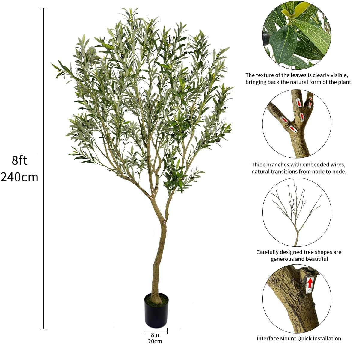 8ft Artificial Olive Tree Fake Tree Interior Decoration Tree Artificial Tree Fauk Tree 8ft 1in