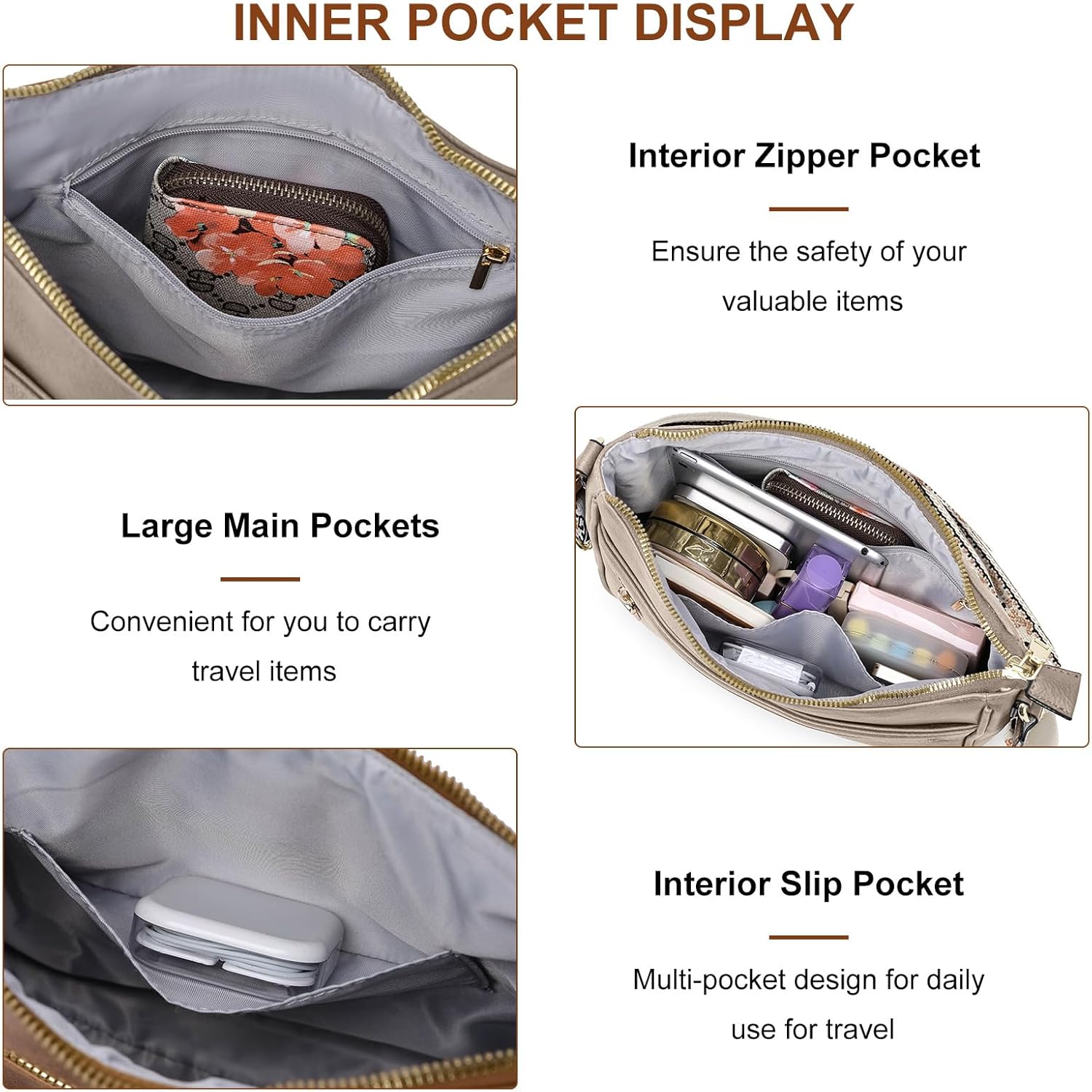Crossbody Bags for Women Leather Purses: Vegan Cross Body Bag with Adjustable Wide Shoulder Strap Brown Trendy Handbags Daily