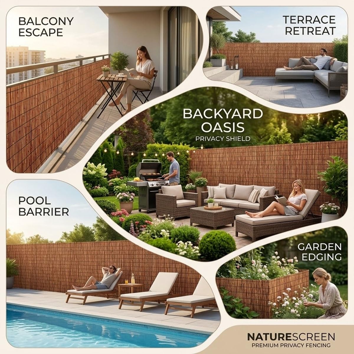 Rollo de Cañizo Natural para Ocultación de Balcón y Jardín, Pantalla de Cañizo Natural Decorativa, Protector Visual y Privacidad para Terraza, Valla Exterior Resistente(91x1067cm(3x35ft))