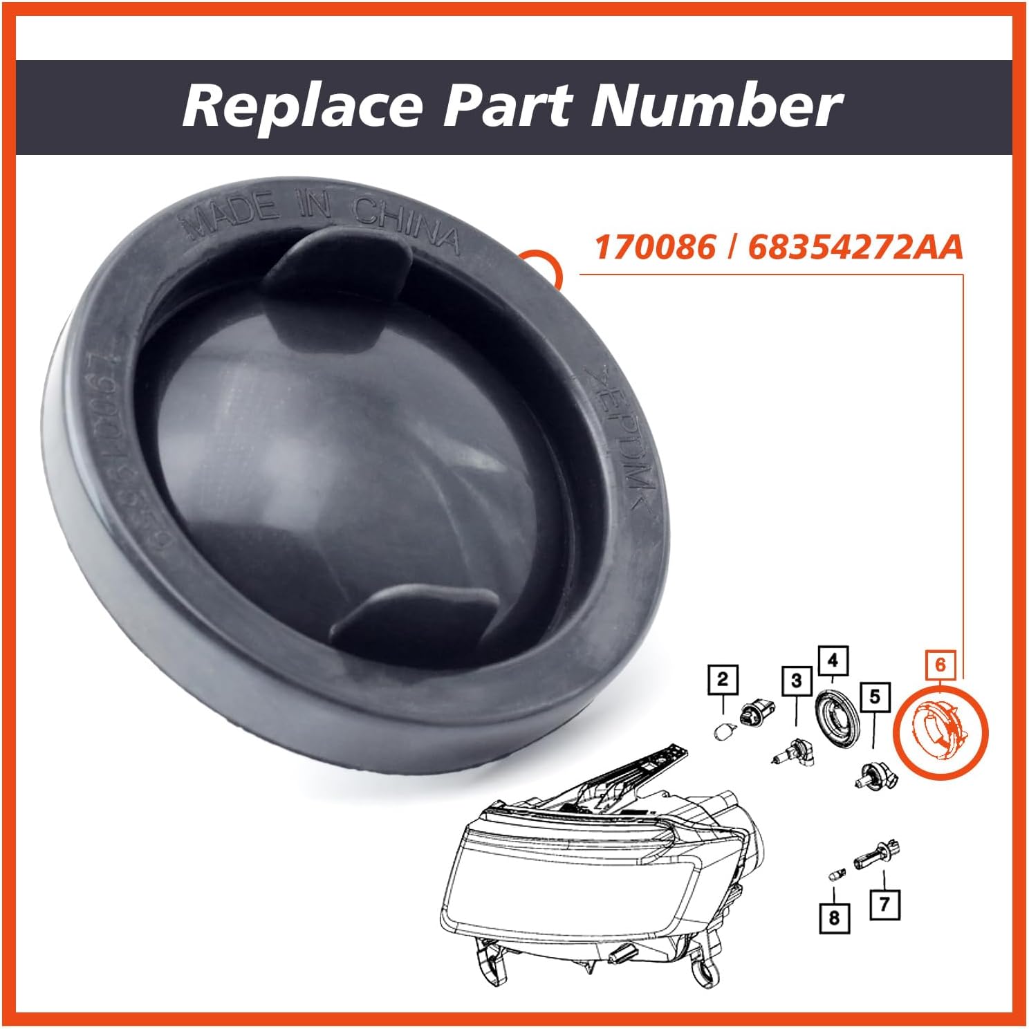 170086 Headlight Bulb Dust Cap Cover Front LH or RH Replacement for Jeep Grand for Cherokee WK 2017-2022 Replace 68354272AA (2Pcs)