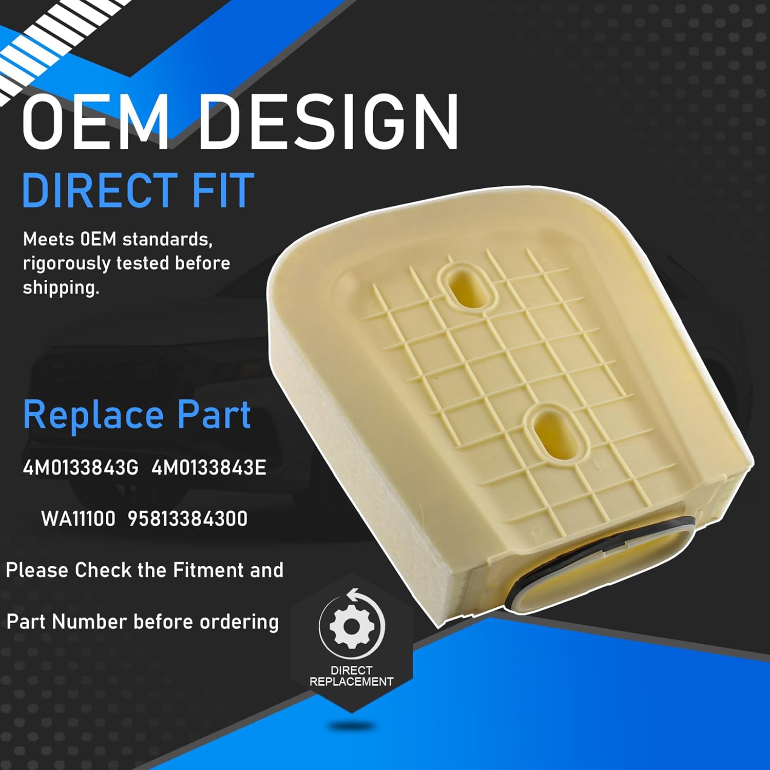 4M0133843G Engine Air Filter Compatible With 2019-2024 Audi Q8 V6 3.0L RS Q8 SQ7 SQ8 V8 4.0L Porsche Cayenne V6 2.9L 3.0L V8 4.0L Macan V6 2.9L Replaces 4M0133843E WA11100 95813384300