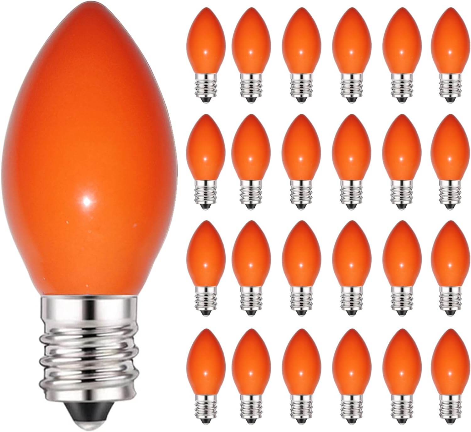 C7 Orange Halloween Light Bulbs, 25 Pack Ceramic Orange Christmas Replacement Bulbs E12 Candelabra Base Bulb for Outdoor Indoor Xmas String Lights Nightlight Christmas Halloween Decorations, 5 Watts