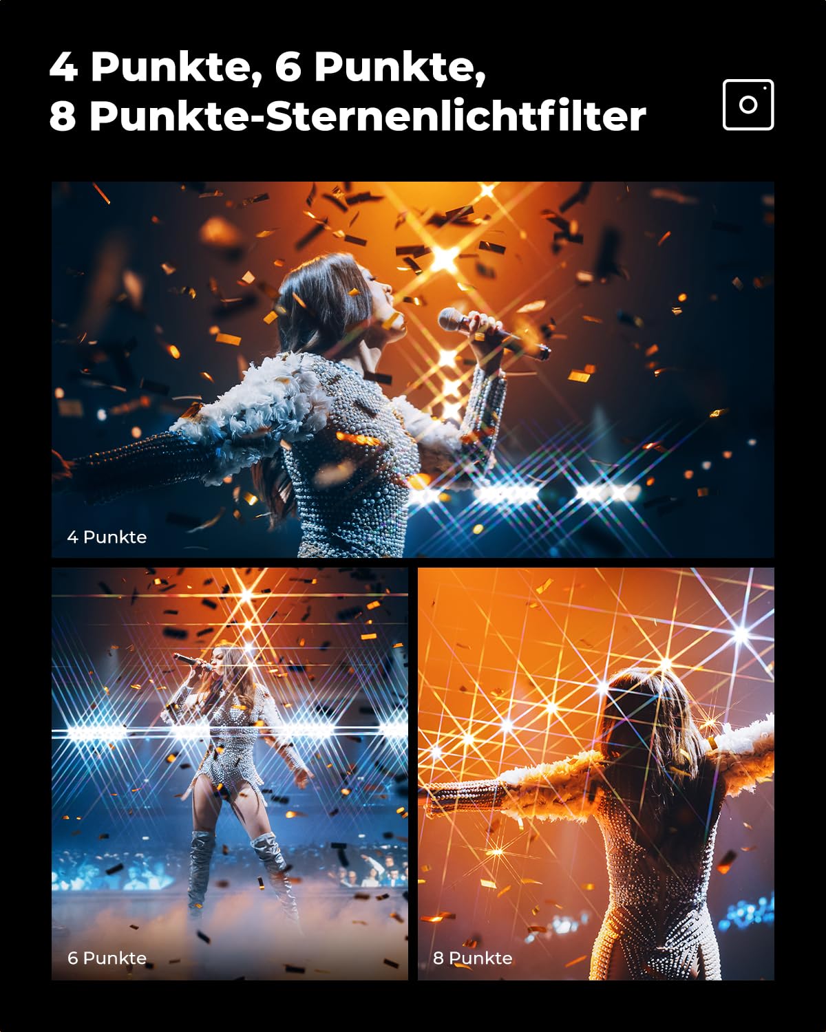 K&F CONCEPT 82mm Sternfilter 4 Punkte, 6 Punkte, 8 Punkte für Sternenlichteffekte (Nano-Klear)
